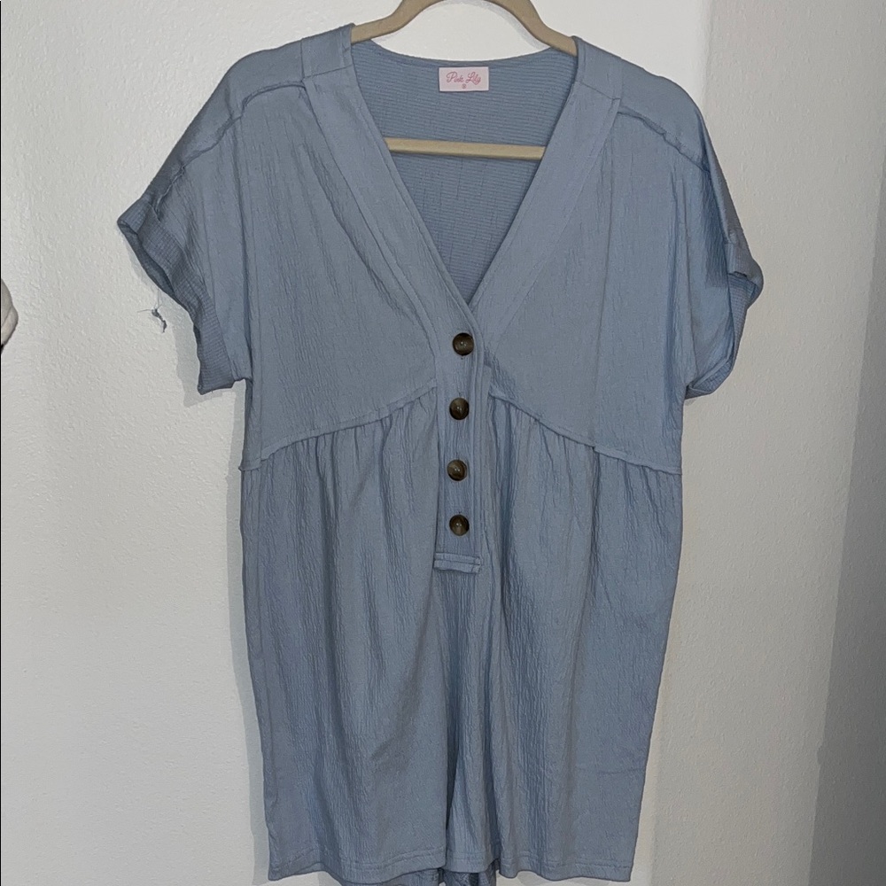 Pink Lily Light Blue Short Sleeve Romper